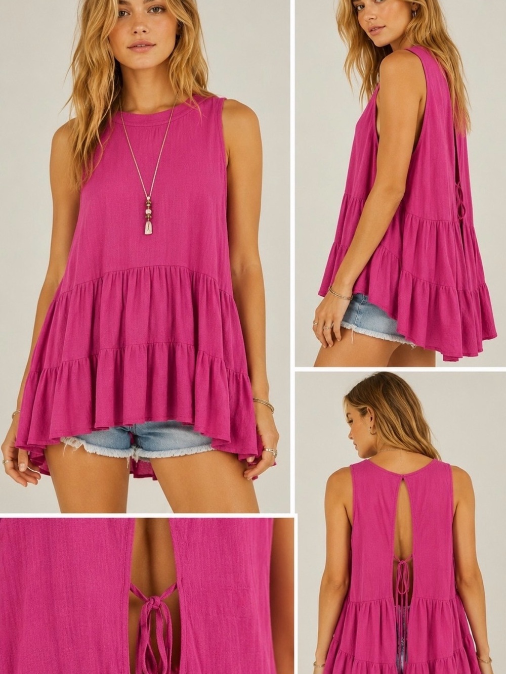 Free People Fuchsia Tiered Ruffle Tank Top